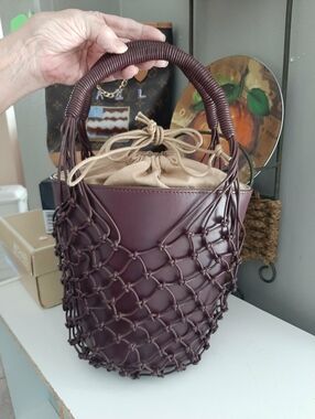 J CREW Sedona Leather Basket Bag In Bordeaux